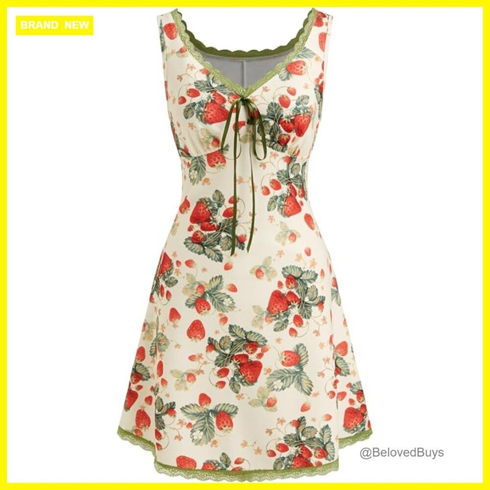 Sleeveless V-Neck A-Line Mini Dress with Lace Trim Floral Print